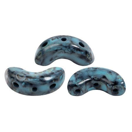 Perles en verre Arcos® par Puca® 5x10 mm - Black Stony Blue Green x10g