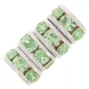 Rondelles Strass 6 mm - Argenté - Peridot x4