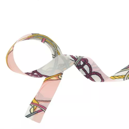 Ruban foulard 15 mm en polyester - Blanc - Rose clair x1m