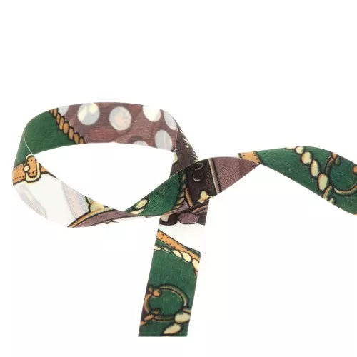 Ruban foulard 15 mm en polyester - Vert foncé - Marron x1m