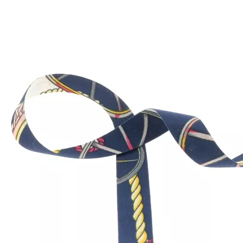 Ruban foulard 15 mm en polyester - Bleu marine - Rose clair x1m