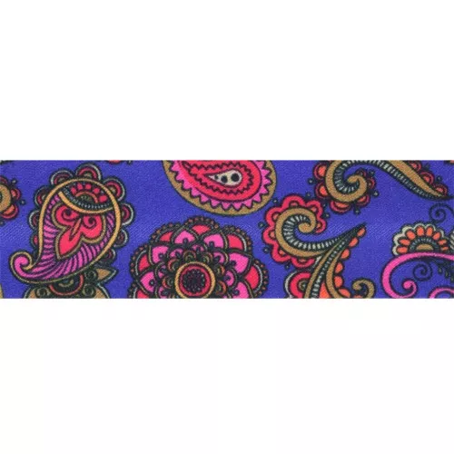 Biais en polyester 20 mm - motif Cachemire - Bleu royal - Rouge x1m