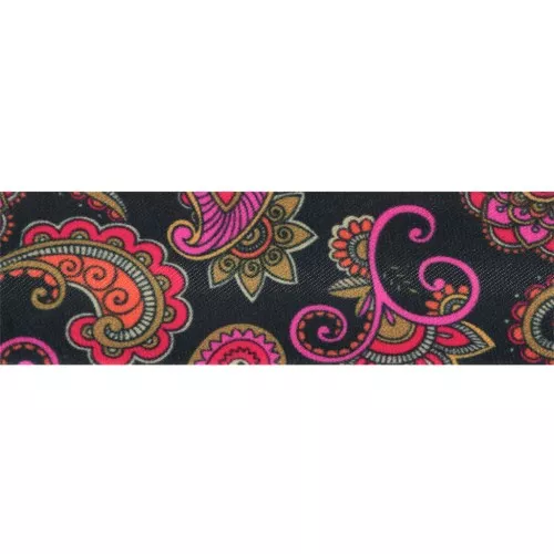 Biais en polyester 20 mm - motif Cachemire - Noir - Rose x1m