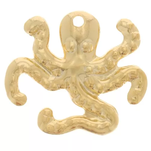 Breloque pieuvre 15x17 mm - Doré à l'or fin x1
