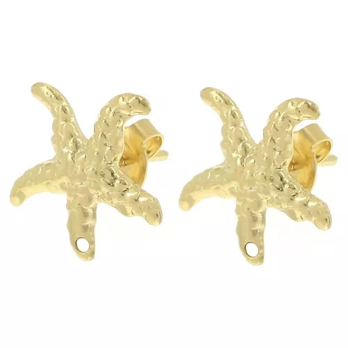 Clous d'oreilles étoile de mer 14 mm - Doré à l'or fin x2