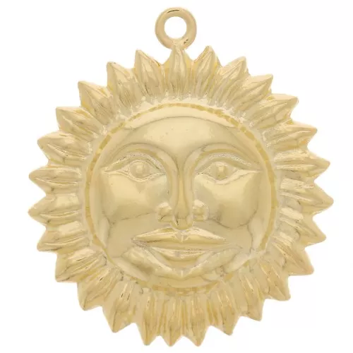 Pendentif soleil motif visage 20 mm- Doré à l'or fin x1