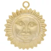Breloque soleil motif visage 15 mm - Doré à l'or fin x1