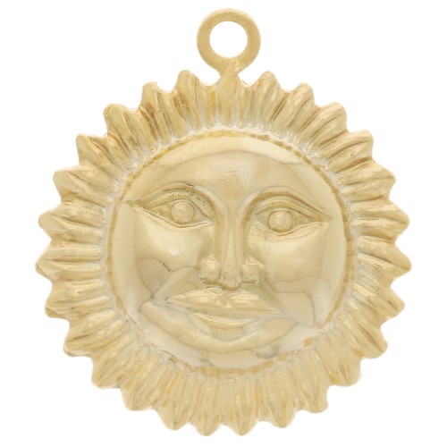 Breloque soleil motif visage 15 mm - Doré à l'or fin x1