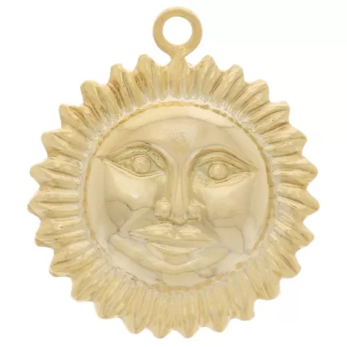 Breloque soleil motif visage 15 mm - Doré à l'or fin x1