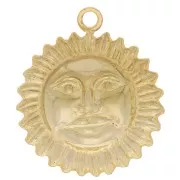 Breloque soleil motif visage 15 mm - Doré à l'or fin x1