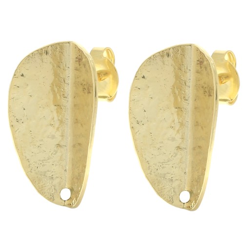 Clous d'oreilles pétale texturé effet plié - 21x13 mm - Doré à l'or fin x2