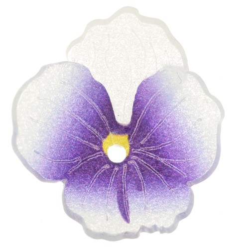 Perle fleur Violette 21x19 mm en plastique - Violet - Blanc x1