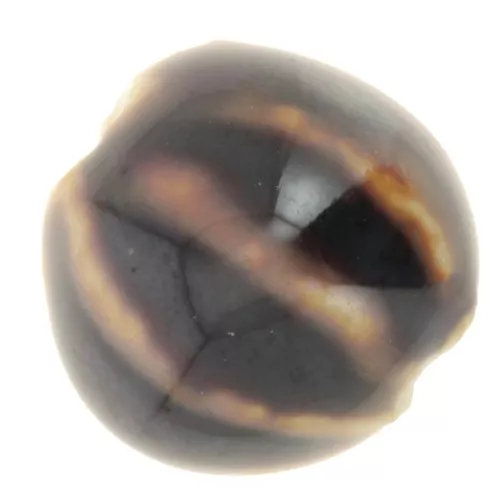 Perles rondes striées en céramique 11 mm - Noir - Marron marbré x10