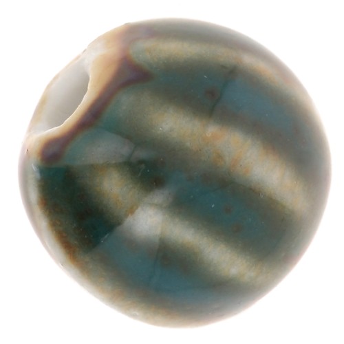 Perles rondes striées en céramique 11 mm - Bleu Vert - Beige marbré x10