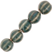 Perles rondes striées en céramique 11 mm - Bleu Vert - Beige marbré x10