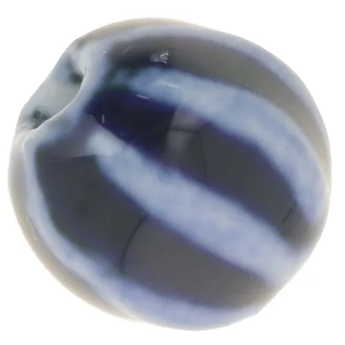 Perles rondes striées en céramique 11 mm - Bleu marine - Bleu marbré x10