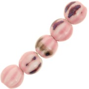 Perles rondes striées en céramique 11 mm - Rose - Violet marbré x10
