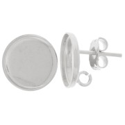 Clous d'oreilles cabochon rond 12mm - anneau ouvert au dos - Placage Argent fin x2|raw }}