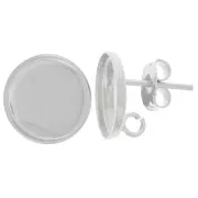 Clous d'oreilles cabochon rond 12mm - anneau ouvert au dos - Placage Argent fin x2