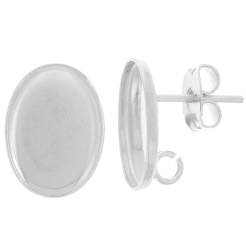 Clous d'oreilles cabochon ovale 14x10mm anneau ouvert au dos Placage Argent fin x2