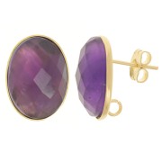 Clous d'oreilles cabochon ovale 18x13 mm anneau ouvert au dos - Doré à l'or fin x2