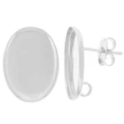 Clous d'oreilles cabochon ovale 18x13mm anneau ouvert au dos Placage Argent fin x2
