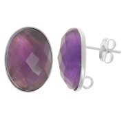 Clous d'oreilles cabochon ovale 18x13mm anneau ouvert au dos Placage Argent fin x2