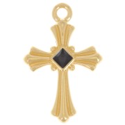 Pendentif croix 23x15 mm avec résine époxy - Doré à l'or fin - Noir x1