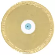 Pendentif rond irrégulier 23 mm motif oeil en résine époxy - Doré à l'or fin x1