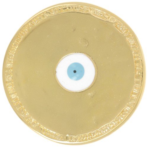 Pendentif rond irrégulier 23 mm motif oeil en résine époxy - Doré à l'or fin x1