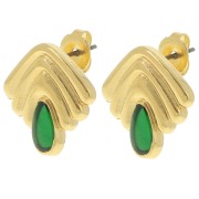 Boucles d'oreilles vintage 18x18.5 mm avec résine époxy -Doré à l'or fin - Vert x2|raw }}