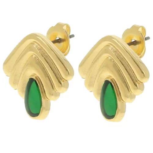 Boucles d'oreilles vintage 18x18.5 mm avec résine époxy -Doré à l'or fin - Vert x2
