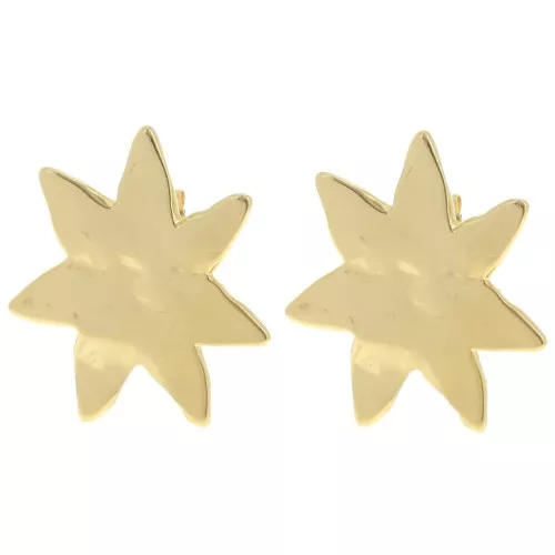 Clous d'oreilles soleil irrégulier 30x27 mm - Doré à l'or fin x2