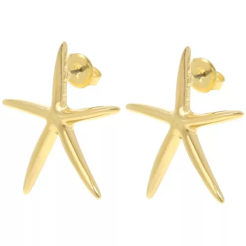 Clous d'oreilles étoile de mer fine 27.5x25 mm - Doré à l'or fin x2