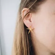 Clous d'oreilles étoile de mer fine 27.5x25 mm - Doré à l'or fin x2