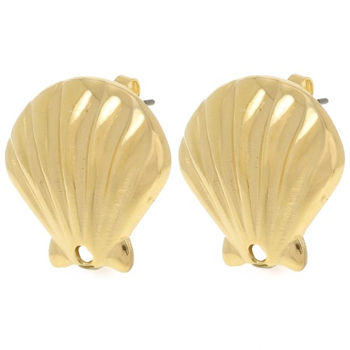 Clous d'oreilles coquillage 22 mm - Doré à l'or fin x2