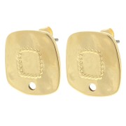 Clous d'oreilles carré irrégulier martelé 15x14 mm - Doré à l'or fin x2|raw }}