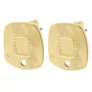 Clous d'oreilles carré irrégulier martelé 15x14 mm - Doré à l'or fin x2