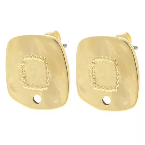Clous d'oreilles carré irrégulier martelé 15x14 mm - Doré à l'or fin x2