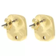 Clous d'oreilles carré irrégulier martelé 15x14 mm - Doré à l'or fin x2