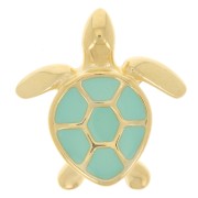 Breloque tortue 16x15 mm avec résine époxy - Doré à l'or fin - Turquoise x1
