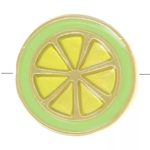 Perle citron 13 mm avec résine époxy - Doré à l'or fin - Vert x1
