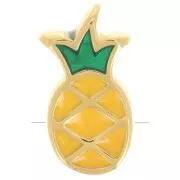 Perle ananas 14x8 mm avec résine époxy - Doré à l'or fin - Jaune x1