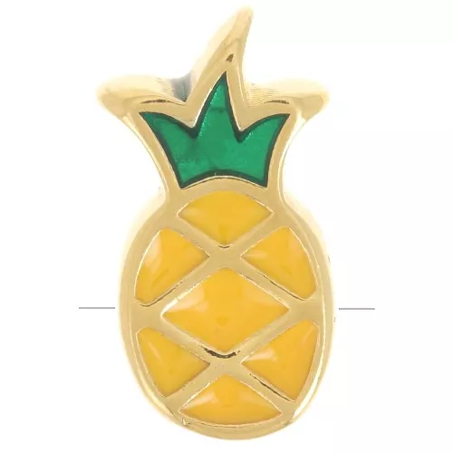 Perle ananas 14x8 mm avec résine époxy - Doré à l'or fin - Jaune x1