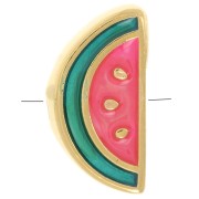 Perle pastèque 13x6.5 mm avec résine époxy - Doré à l'or fin - Vert - Rouge x1|raw }}
