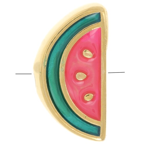 Perle pastèque 13x6.5 mm avec résine époxy - Doré à l'or fin - Vert - Rouge x1