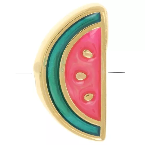 Perle pastèque 13x6.5 mm avec résine époxy - Doré à l'or fin - Vert - Rouge x1