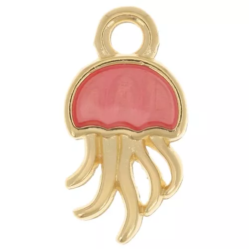 Breloque méduse 14x7 mm avec résine époxy - Doré à l'or fin - Rose x1