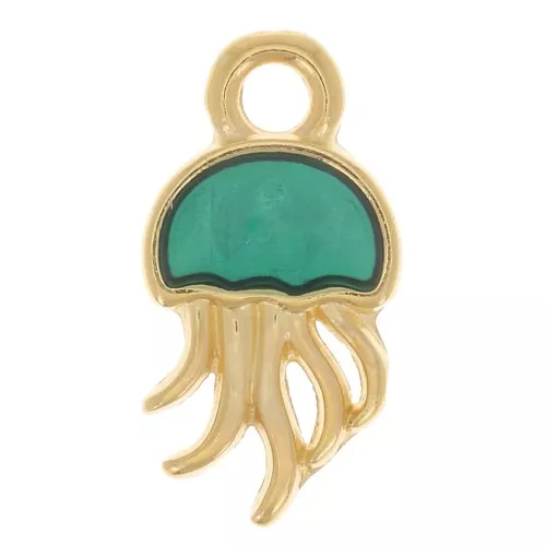 Breloque méduse 14x7 mm avec résine époxy - Doré à l'or fin - Vert x1