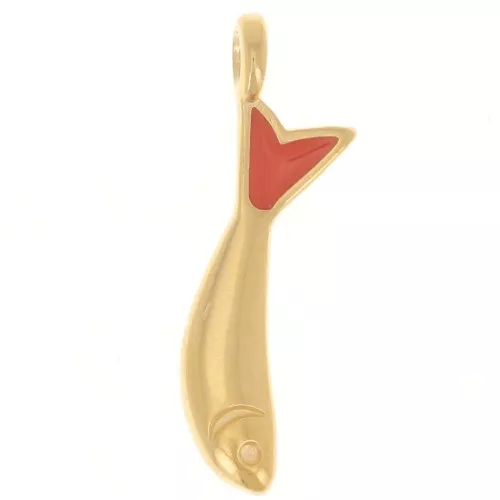 Breloque poisson 20x5 mm avec résine époxy - Doré à l'or fin - Corail x1